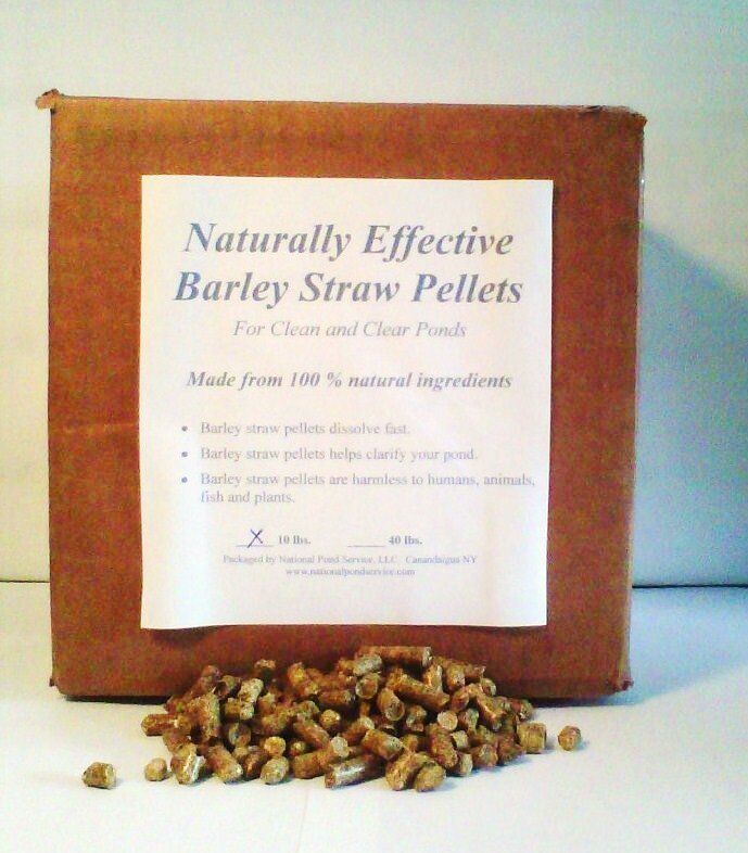 Barley straw clarifier pellets for pond water